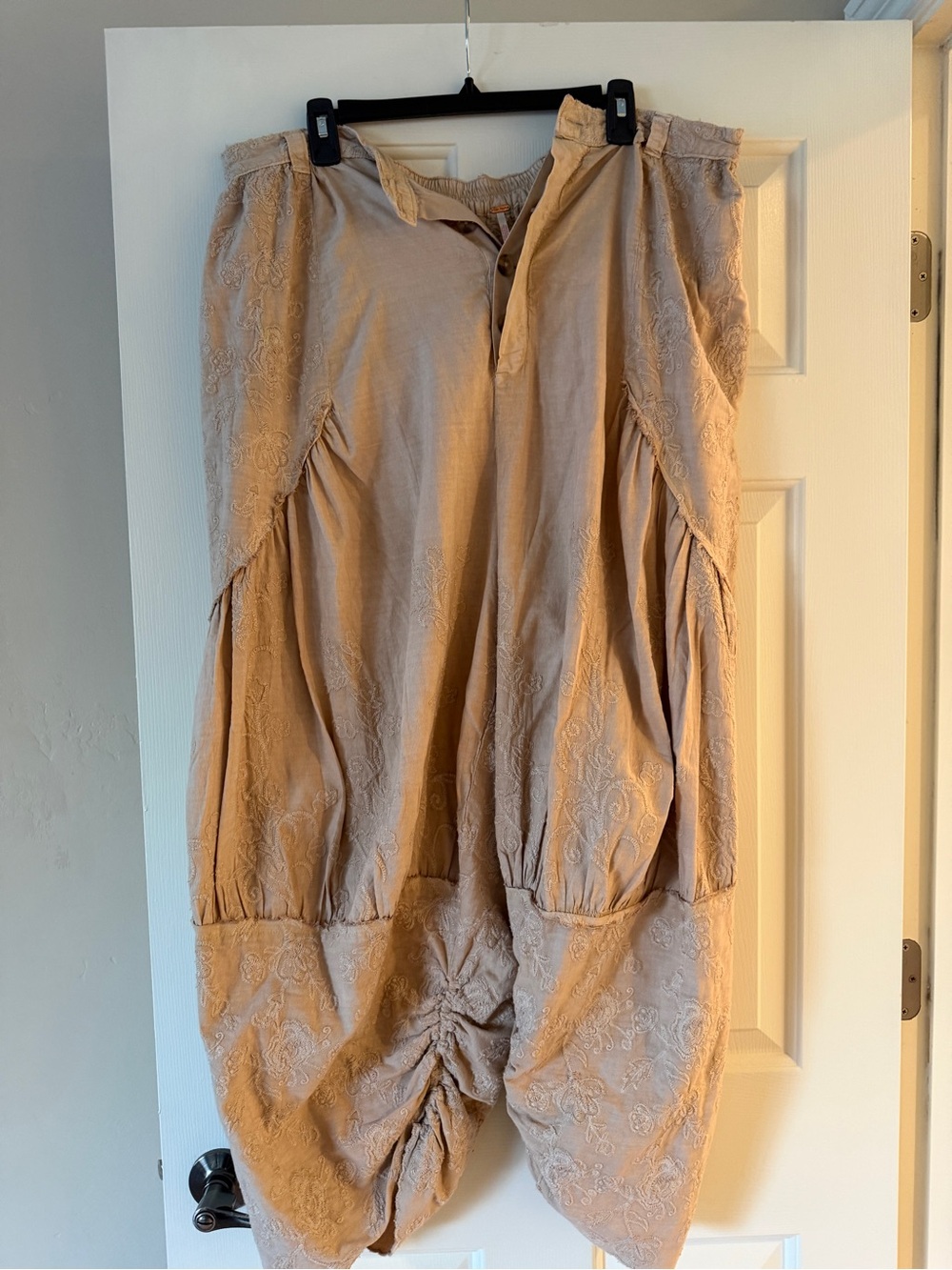 Free People Beige Embroidered Balloon Pants